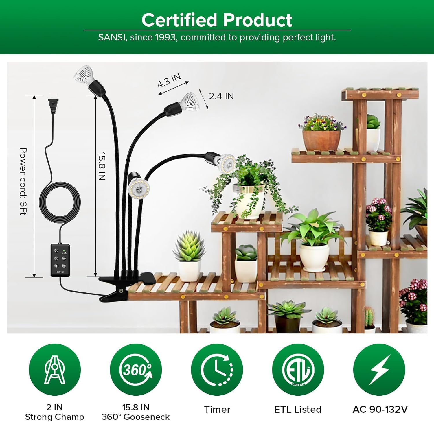 SANSI ETL-certified safety ensures reliable indoor use.