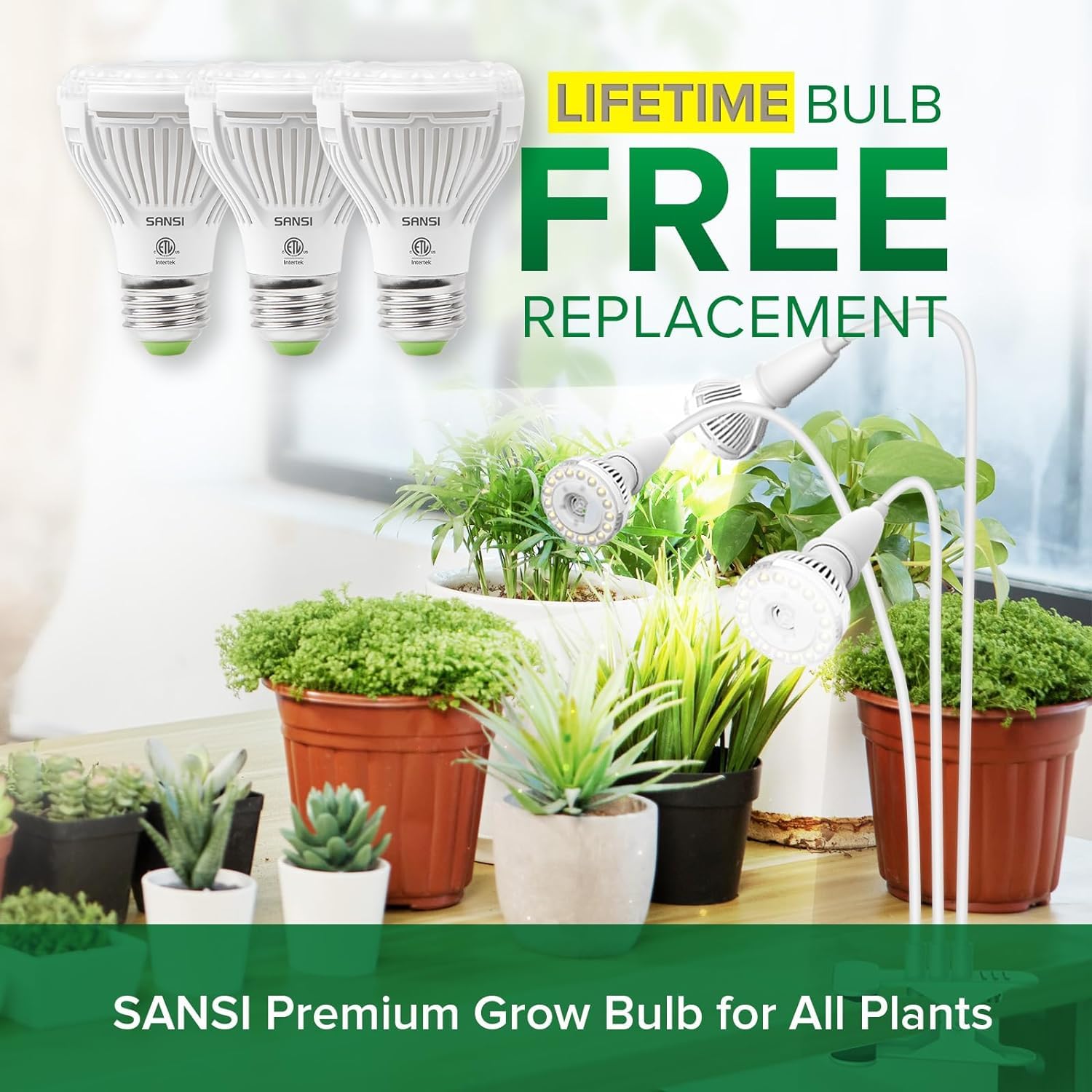 SANSI gooseneck light offers 360-degree adjustability for optimal plant coverage.