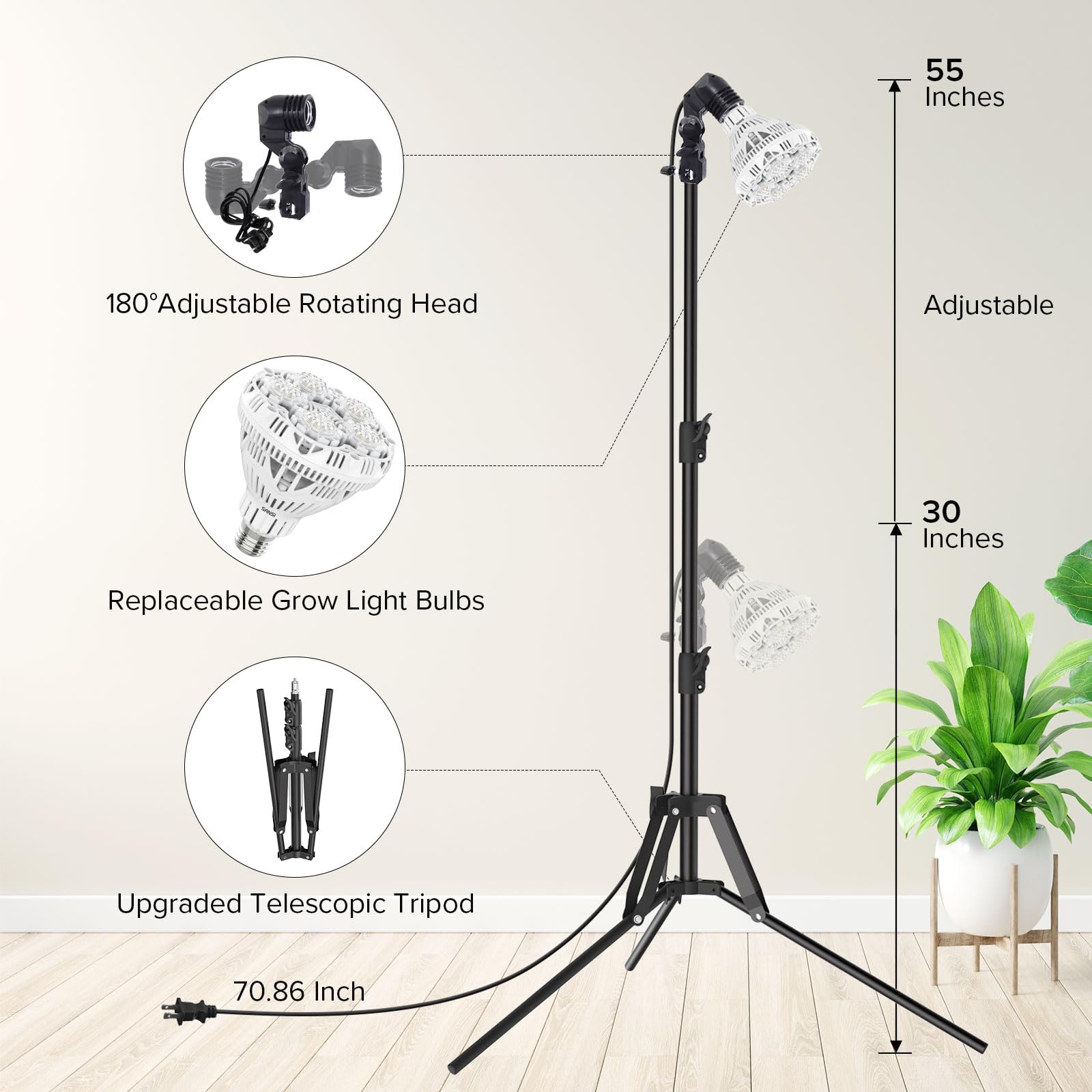 Sturdy carbon steel stand supporting the SANSI grow light during long sessions