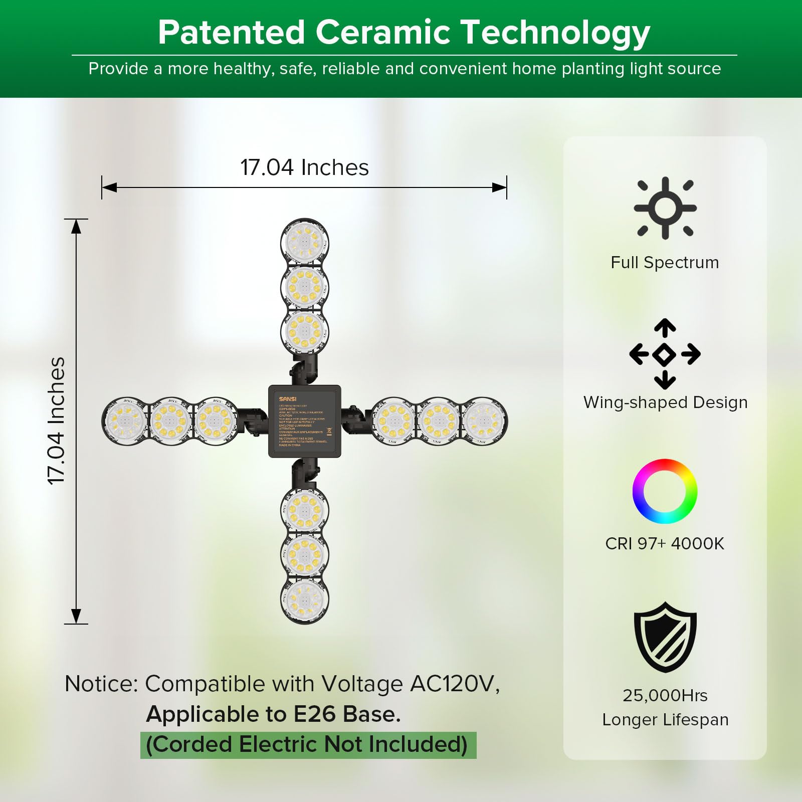 SANSI Ceramic technology improves heat dissipation and longevity in grow lights.