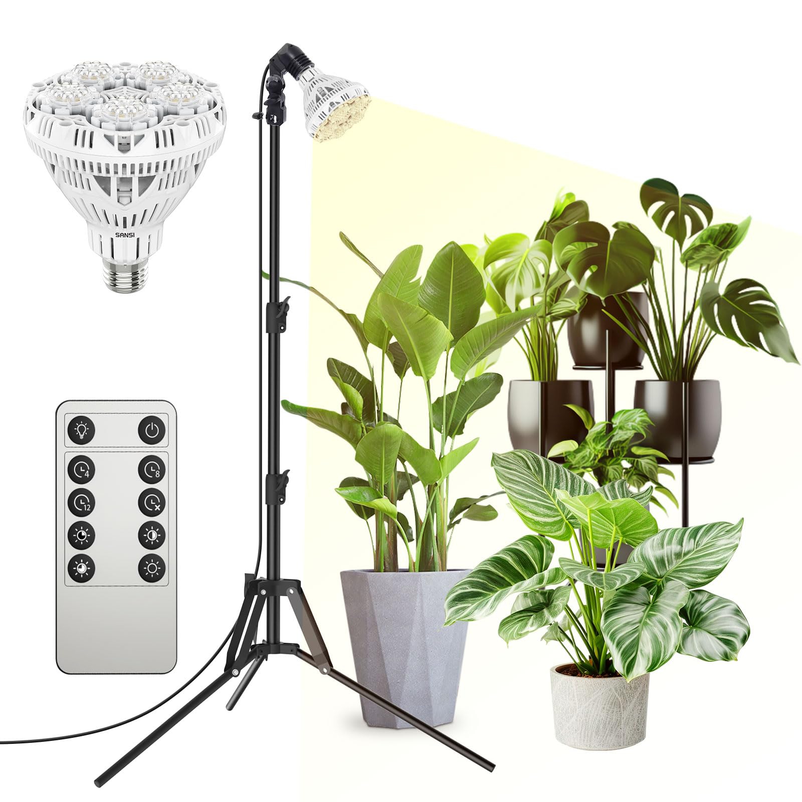 SANSI grow light providing full-spectrum daylight-like illumination for indoor plants