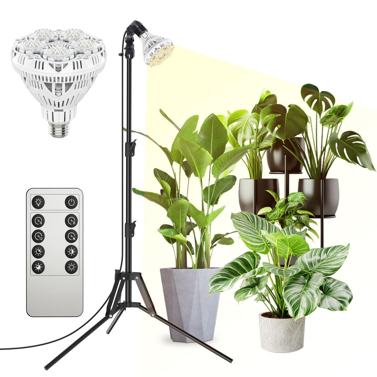 SANSI grow light providing full-spectrum daylight-like illumination for indoor plants