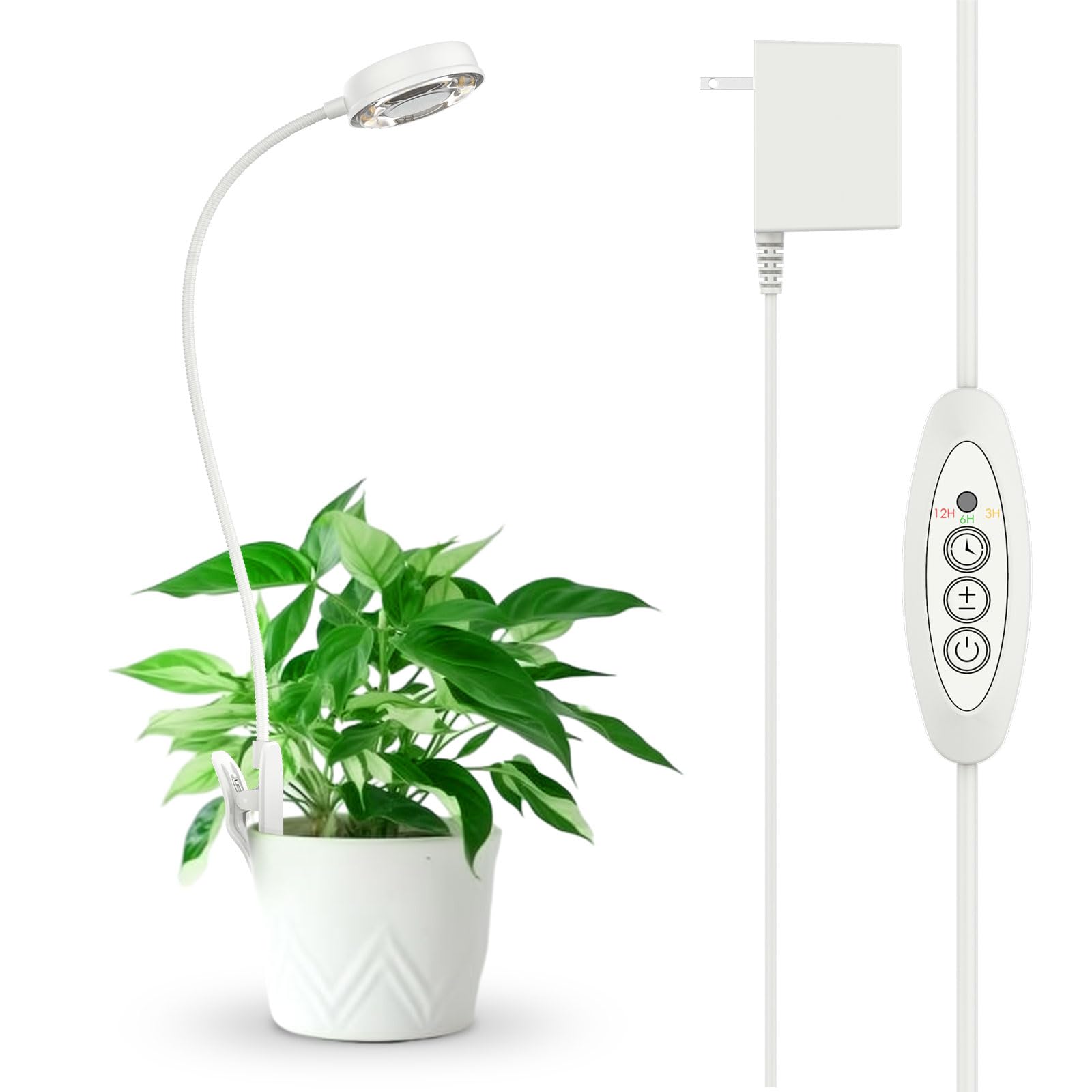 SANSI clip-on grow light attached to a pot for targeted indoor plant care.