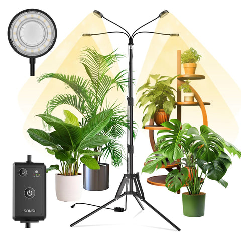 SANSI four-head dimmable grow lights deliver full-spectrum daylight for indoor plants.