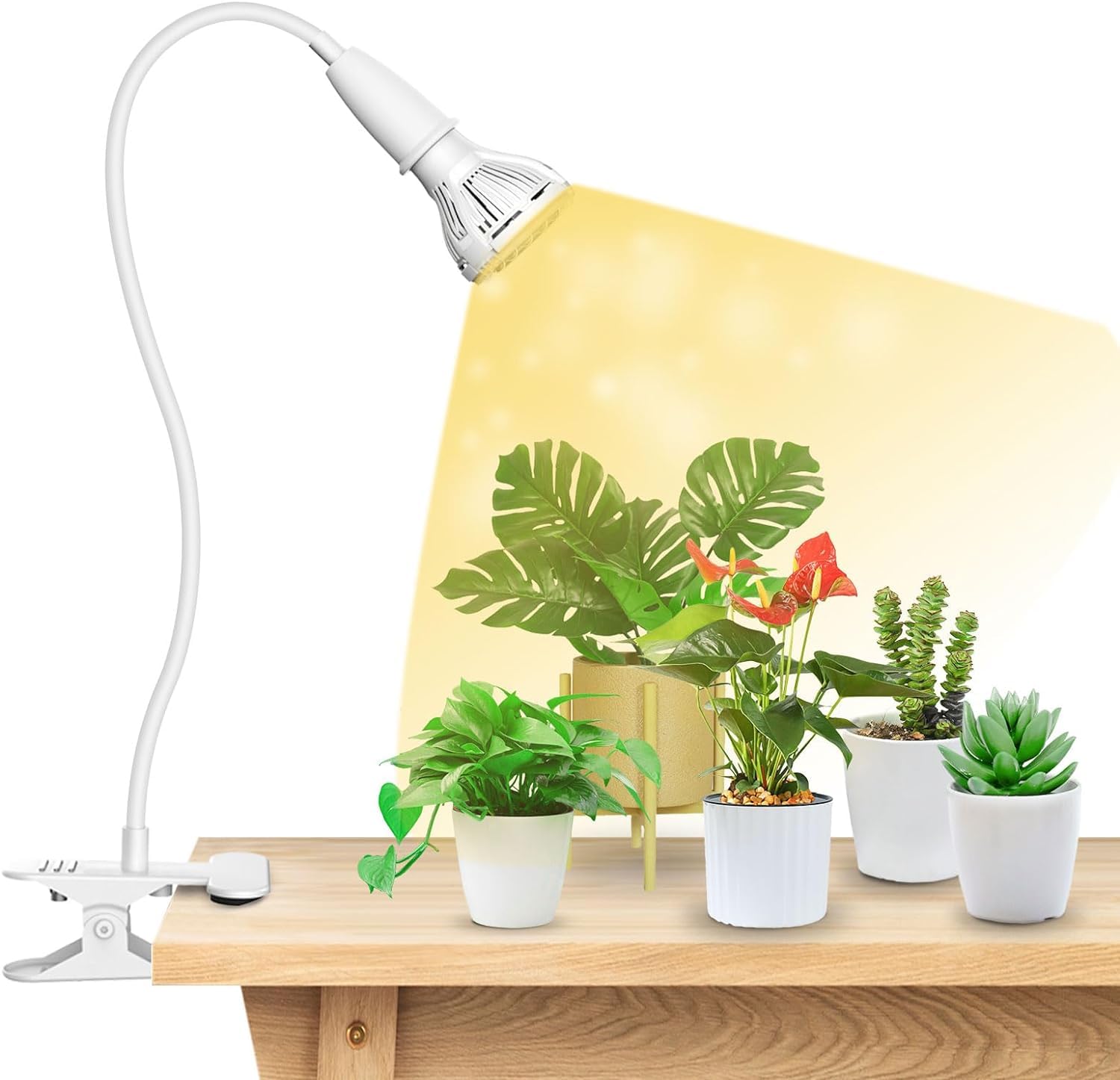 SANSI LED grow light clip-on gooseneck for precise indoor plant lighting.