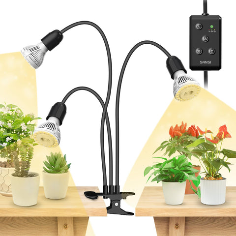 SANSI LED grow light full-spectrum clip illuminates indoor plants for healthy growth.