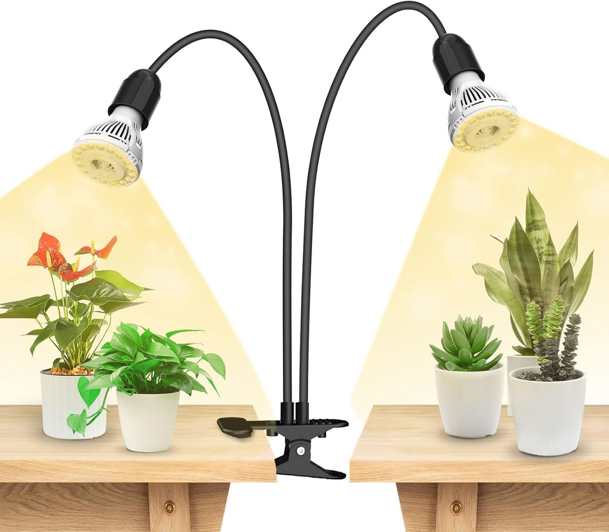 SANSI LED grow light with dual gooseneck clip for versatile indoor plant coverage.