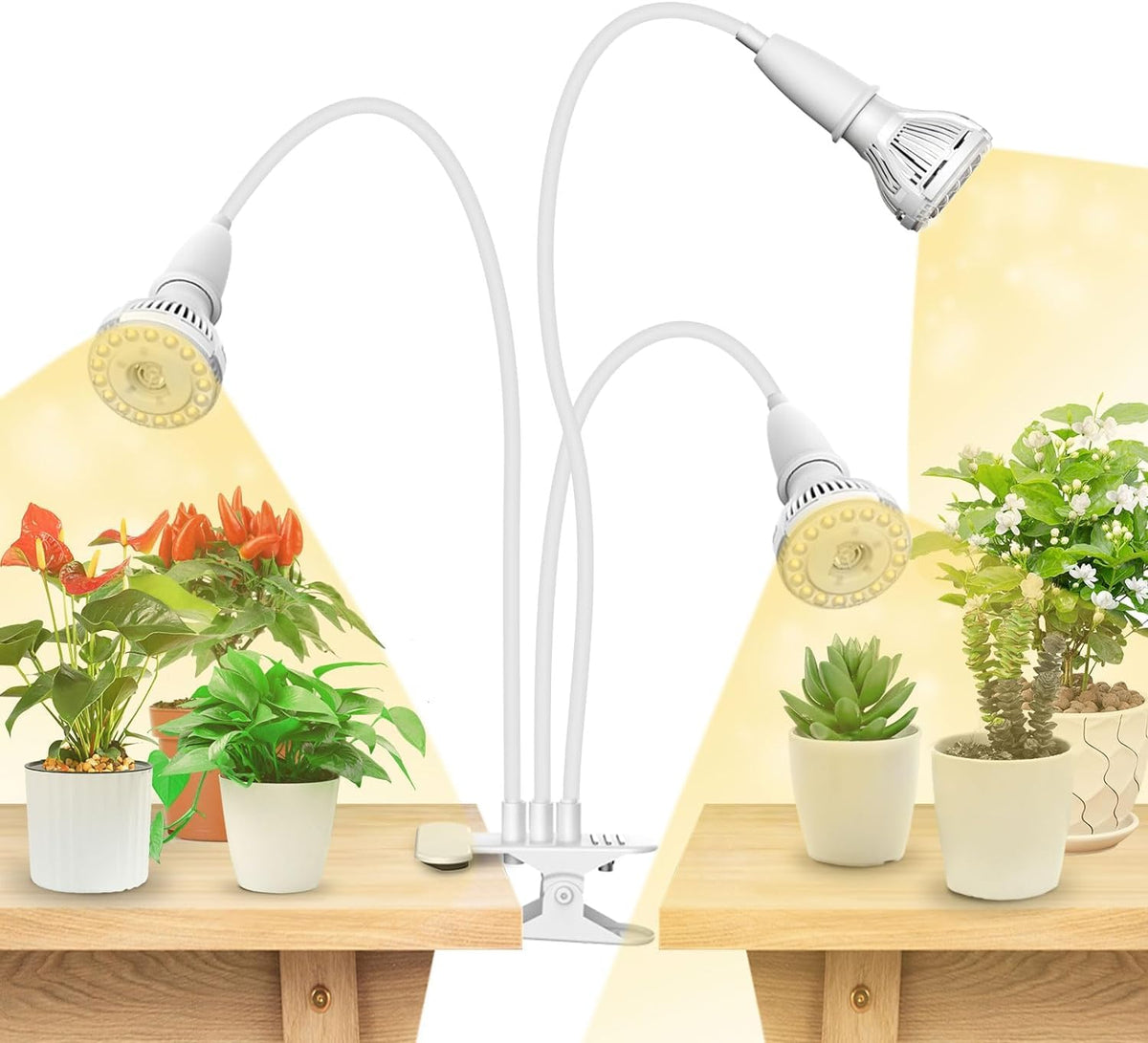 SANSI LED grow light with clip-on gooseneck for flexible placement and full-spectrum growth.