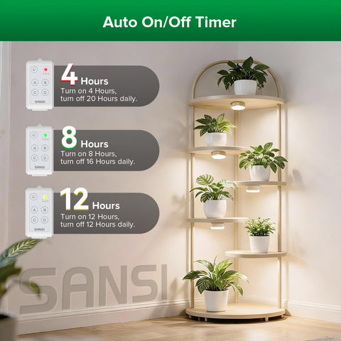 SANSI puck grow light four-head setup boosts indoor plant growth