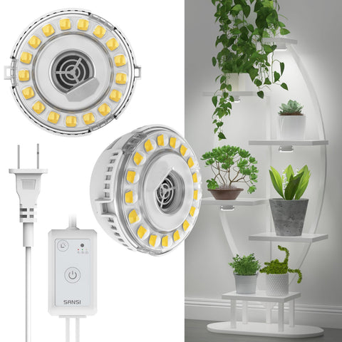 SANSI Puck Grow Light compact design illuminating a small plant shelf