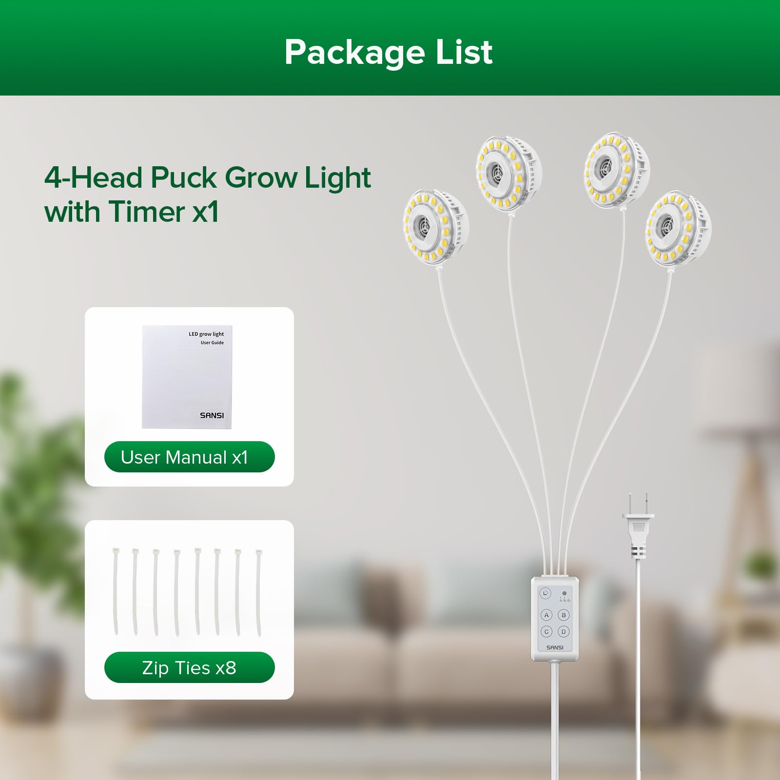 SANSI puck grow light easy installation with tape and zip ties
