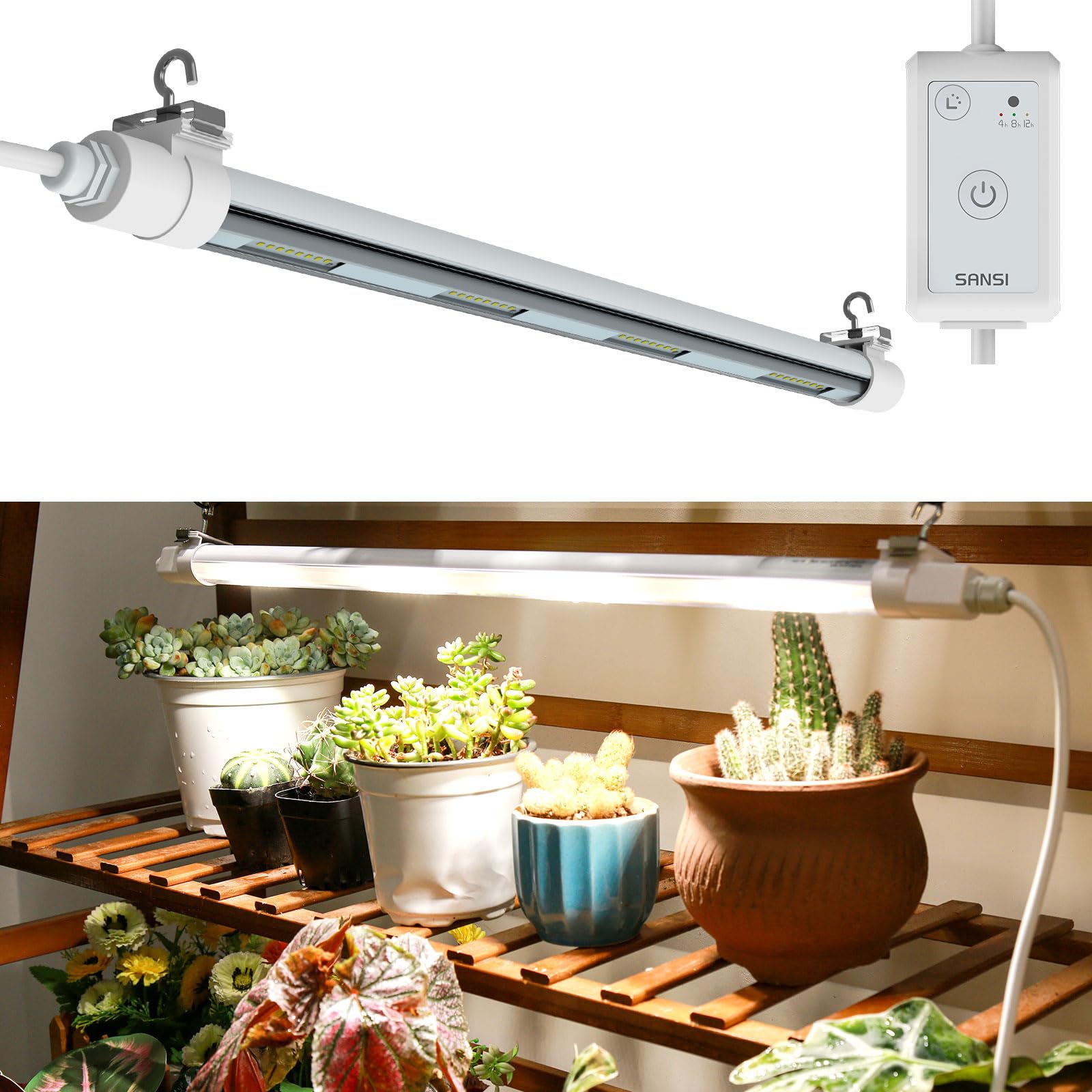 SANSI T8 grow light strip installation for flexible indoor setup.