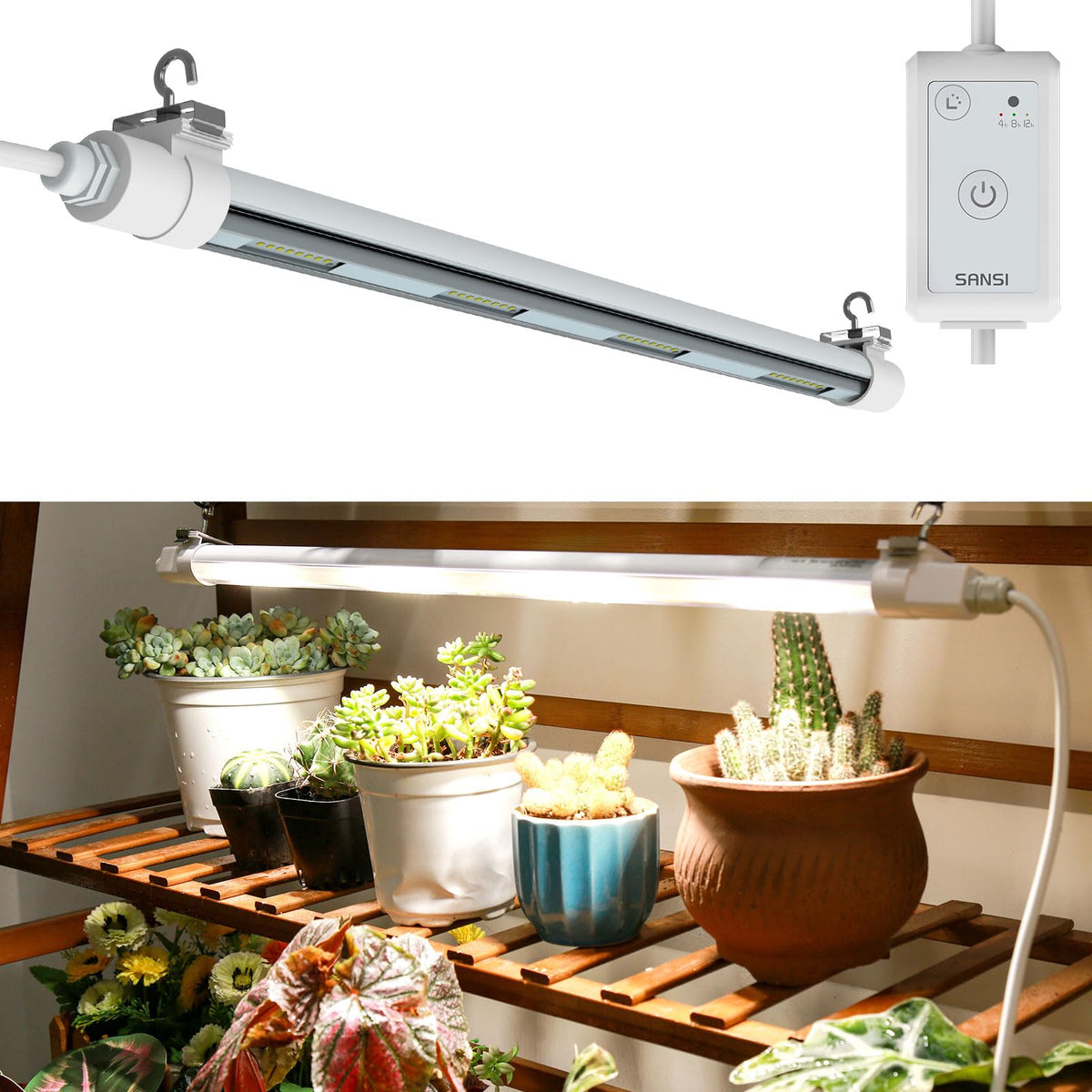 SANSI T8 grow light strip installation for flexible indoor setup.