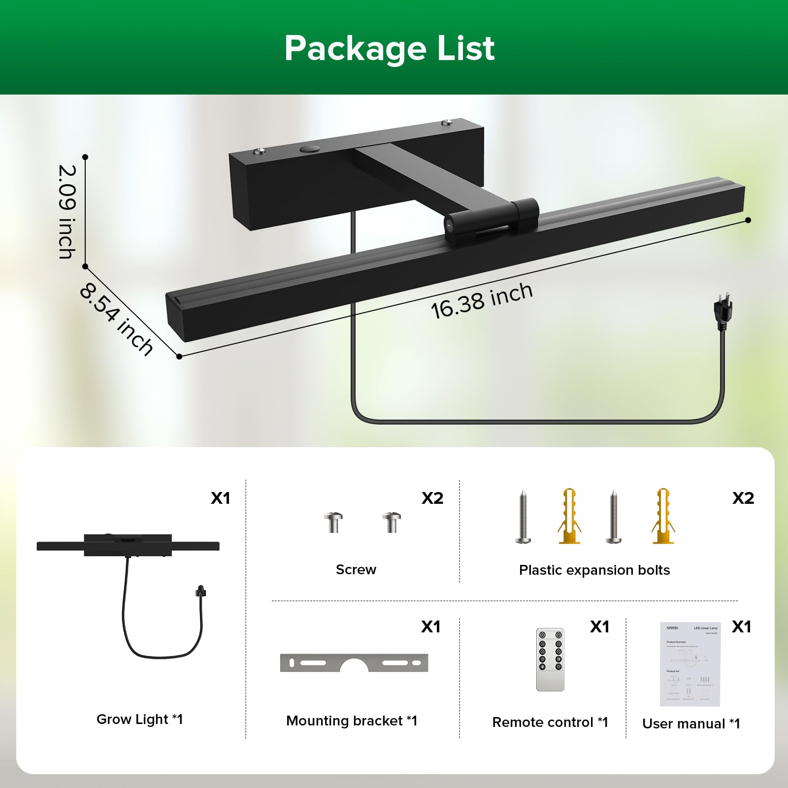 Wall mount kit included with SANSI grow light for easy setup.