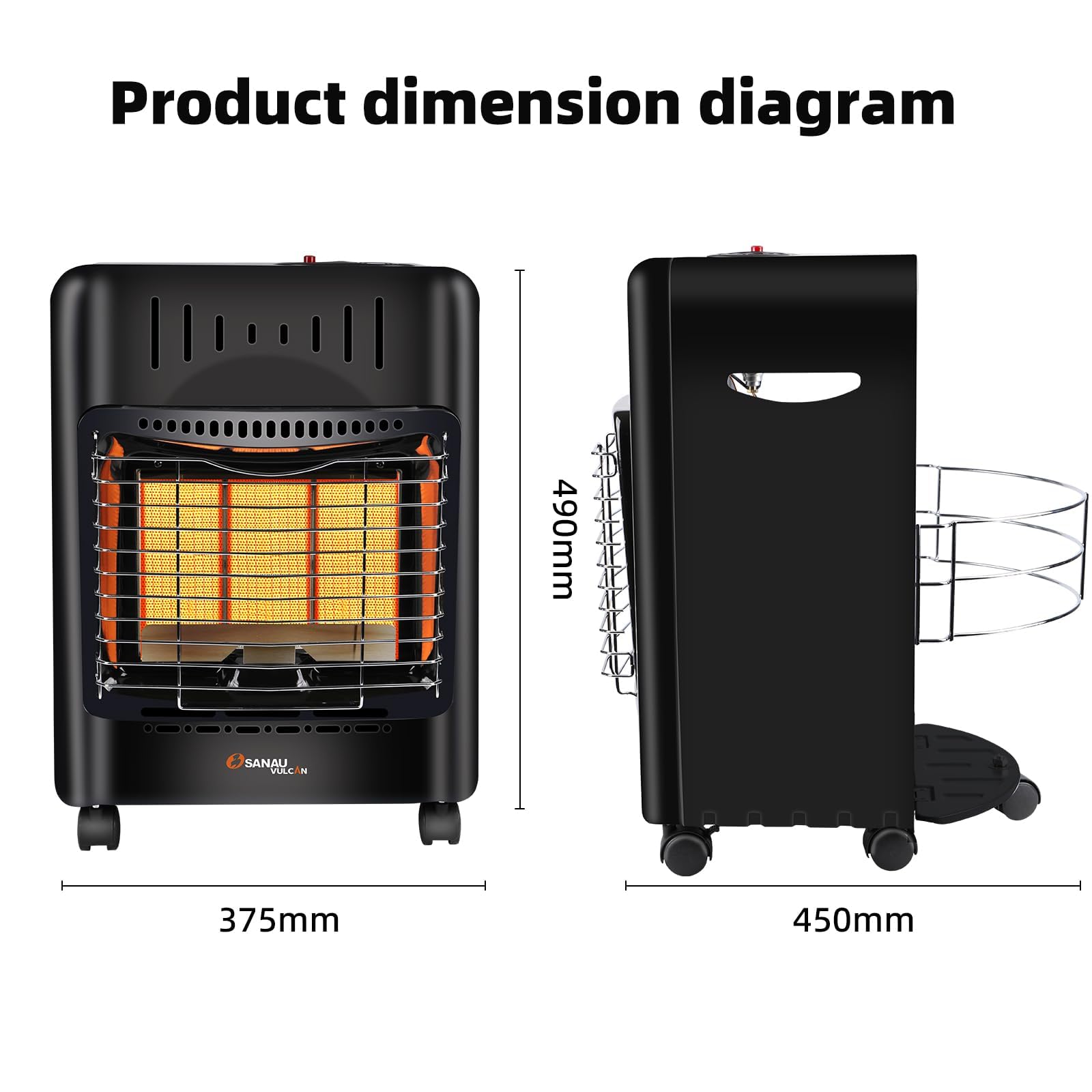 SANAUVULCAN heater side view highlighting compact form for shops