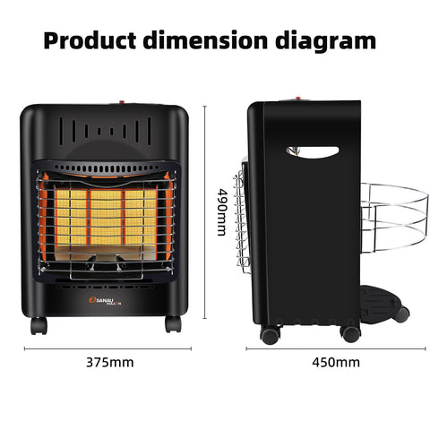 SANAUVULCAN heater side view highlighting compact form for shops