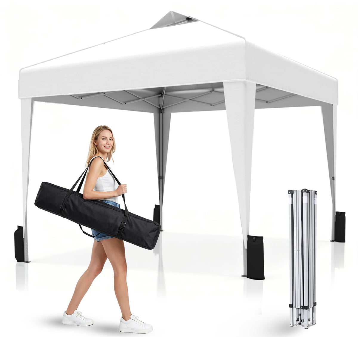SANWAY 10x10 canopy setup showing quick shelter with one button release