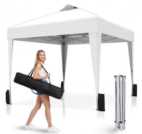 SANWAY 10x10 canopy setup showing quick shelter with one button release