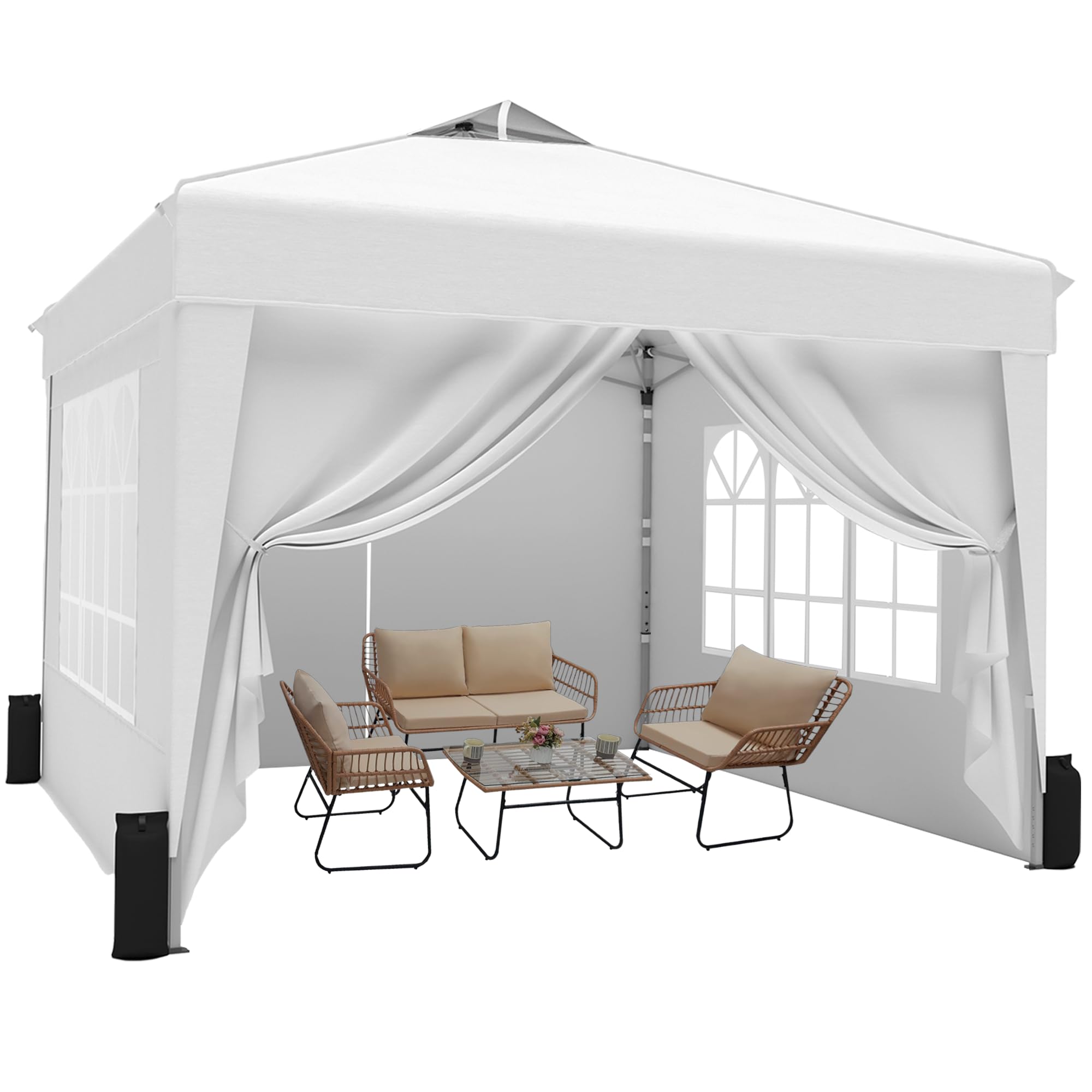 SANWAY 10x10 pop-up tent setup showing quick, tool-free outdoor assembly.