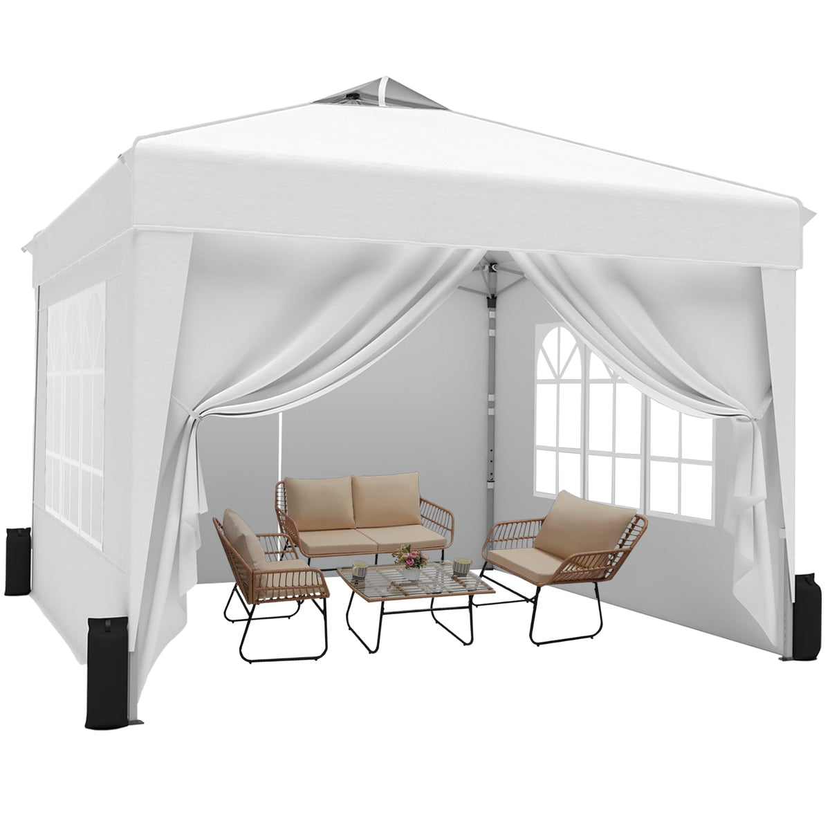SANWAY 10x10 pop-up tent setup showing quick, tool-free outdoor assembly.