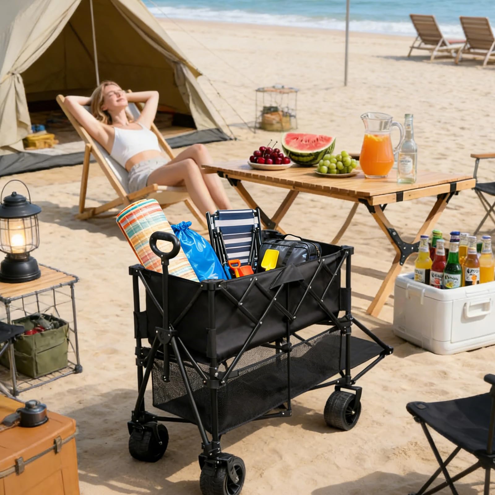 SANYCASA tailgate-long wagon showcases 55-inch length for large loads.