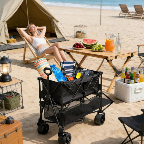 SANYCASA tailgate-long wagon showcases 55-inch length for large loads.