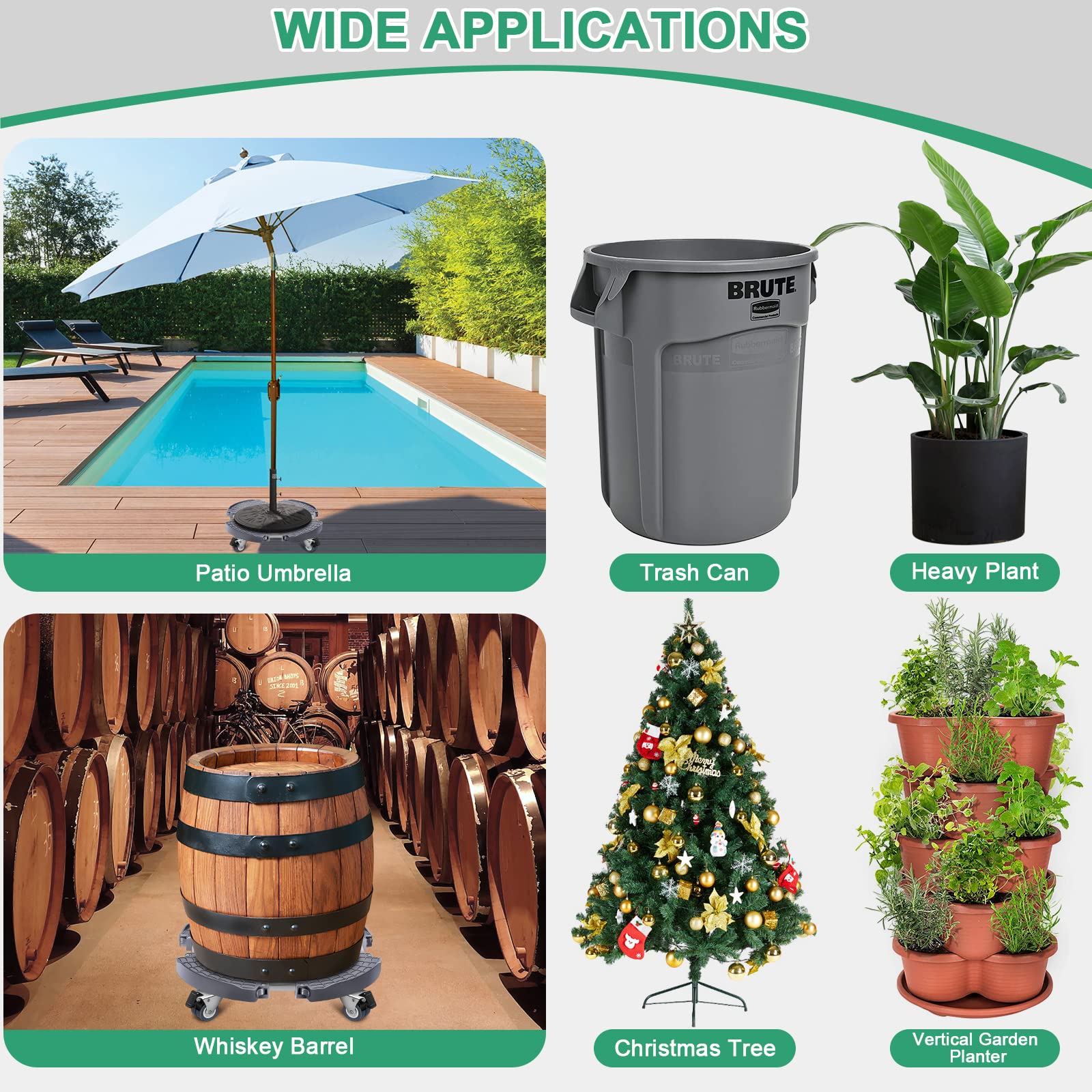 Sanyi heavy-duty caddy supports up to 330 pounds for large planters.
