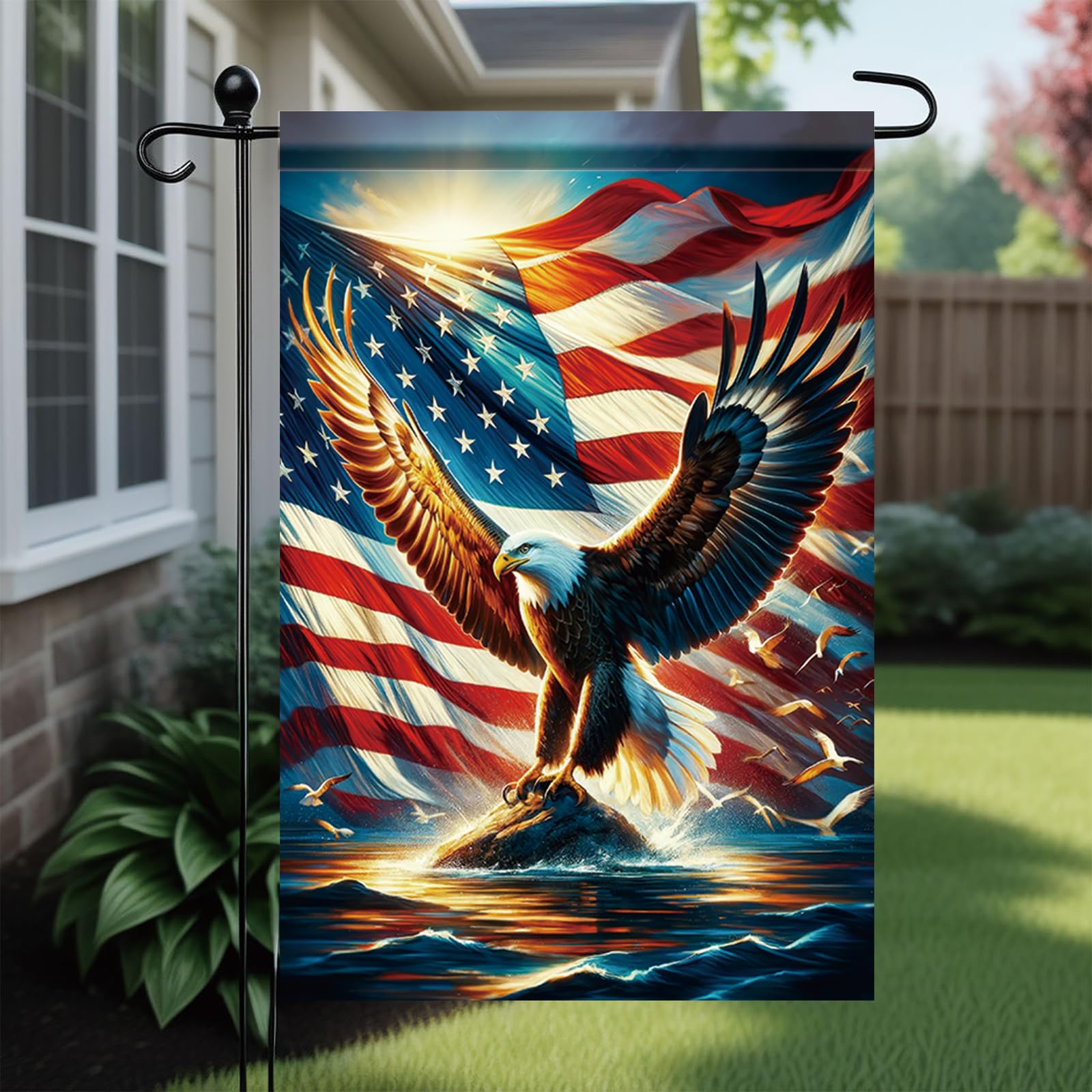 Saoplasa American flag garden flag adds festive curb appeal