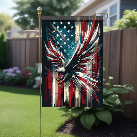 Saoplasa double-sided patriotic flag offers vibrant colors from front and back in any yard.