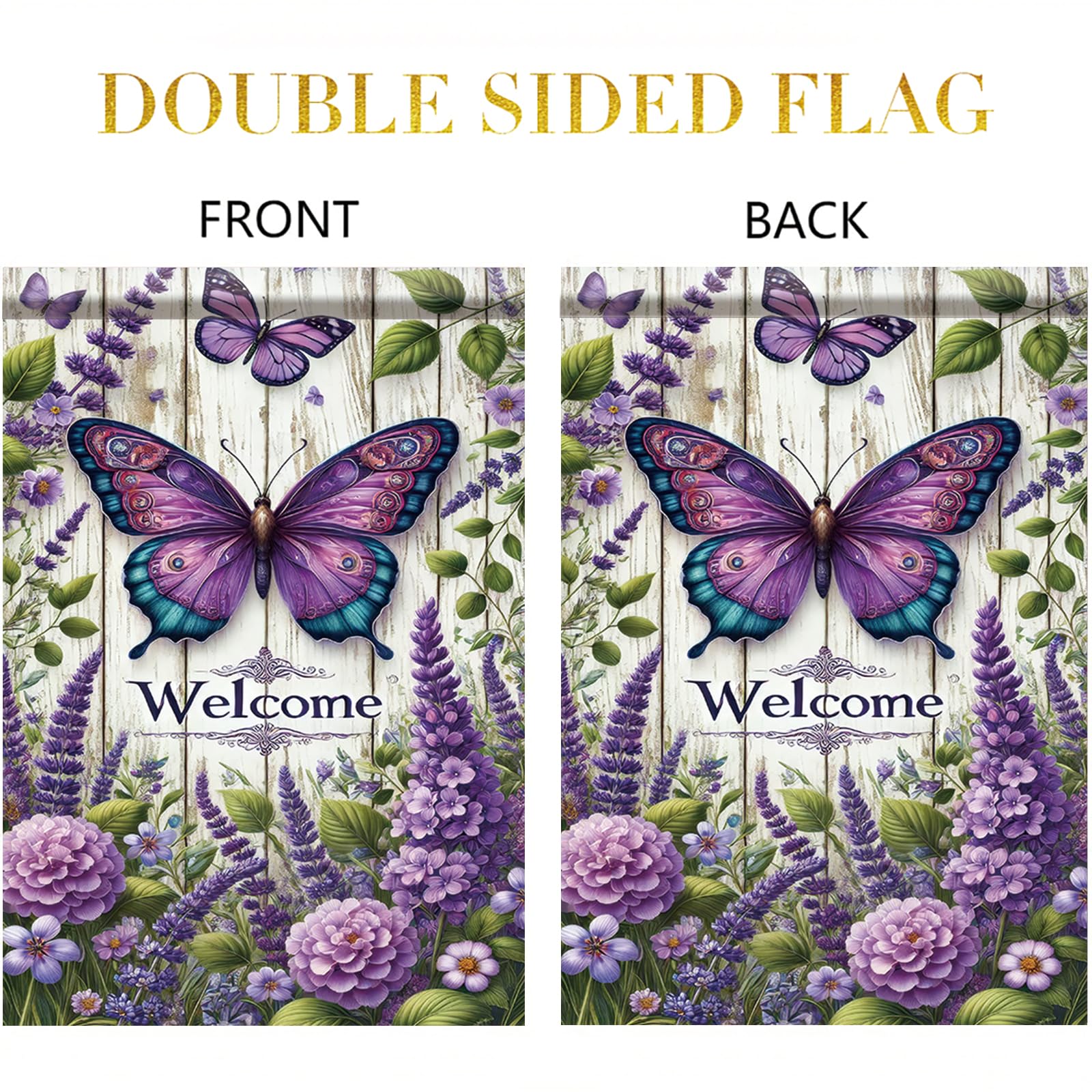 Saoplasa entryway flag featuring lavender and butterfly motif