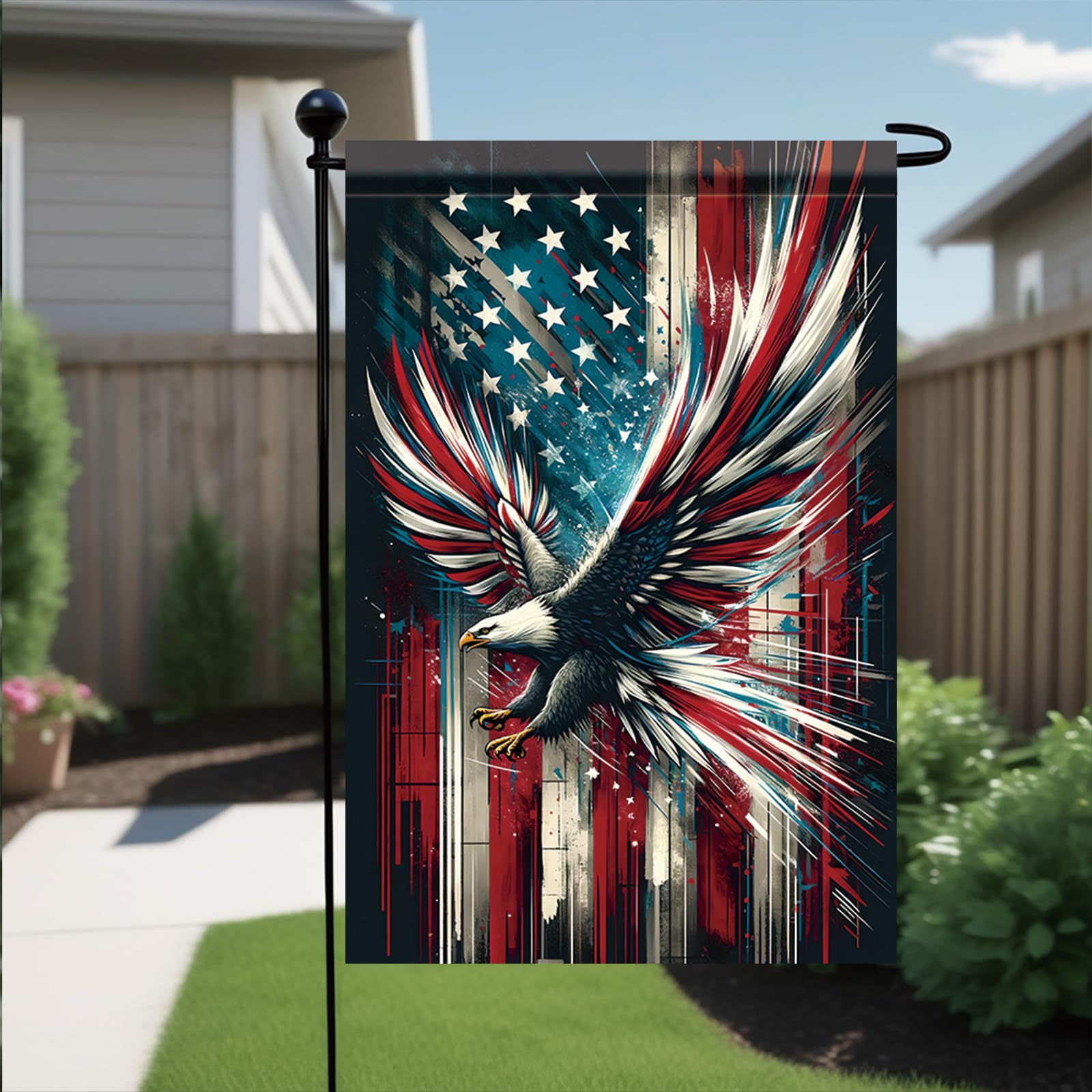 Saoplasa independence day flag ideal for patios, lawns, and gates with easy flagpole mounting.