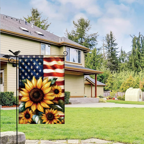 Saoplasa Memorial Day flag complements garden and entryway displays.