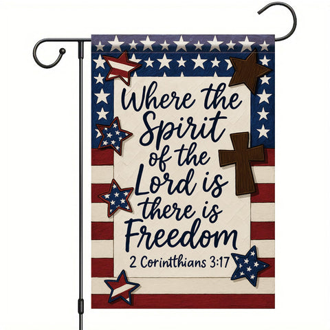 Saoplasa Patriotic Christian Garden Flag front view for outdoor display with bold scripture.