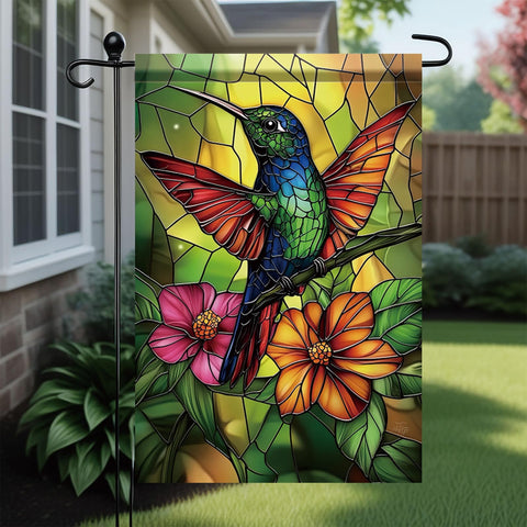 Saoplasa Starlit hummingbird flag back view shows double-sided design for viewing from all angles.