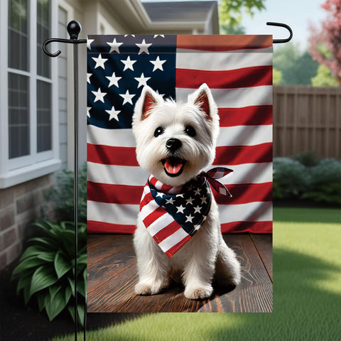 Saoplasa Westie 4th of July flag, double-sided for visibility from both angles.