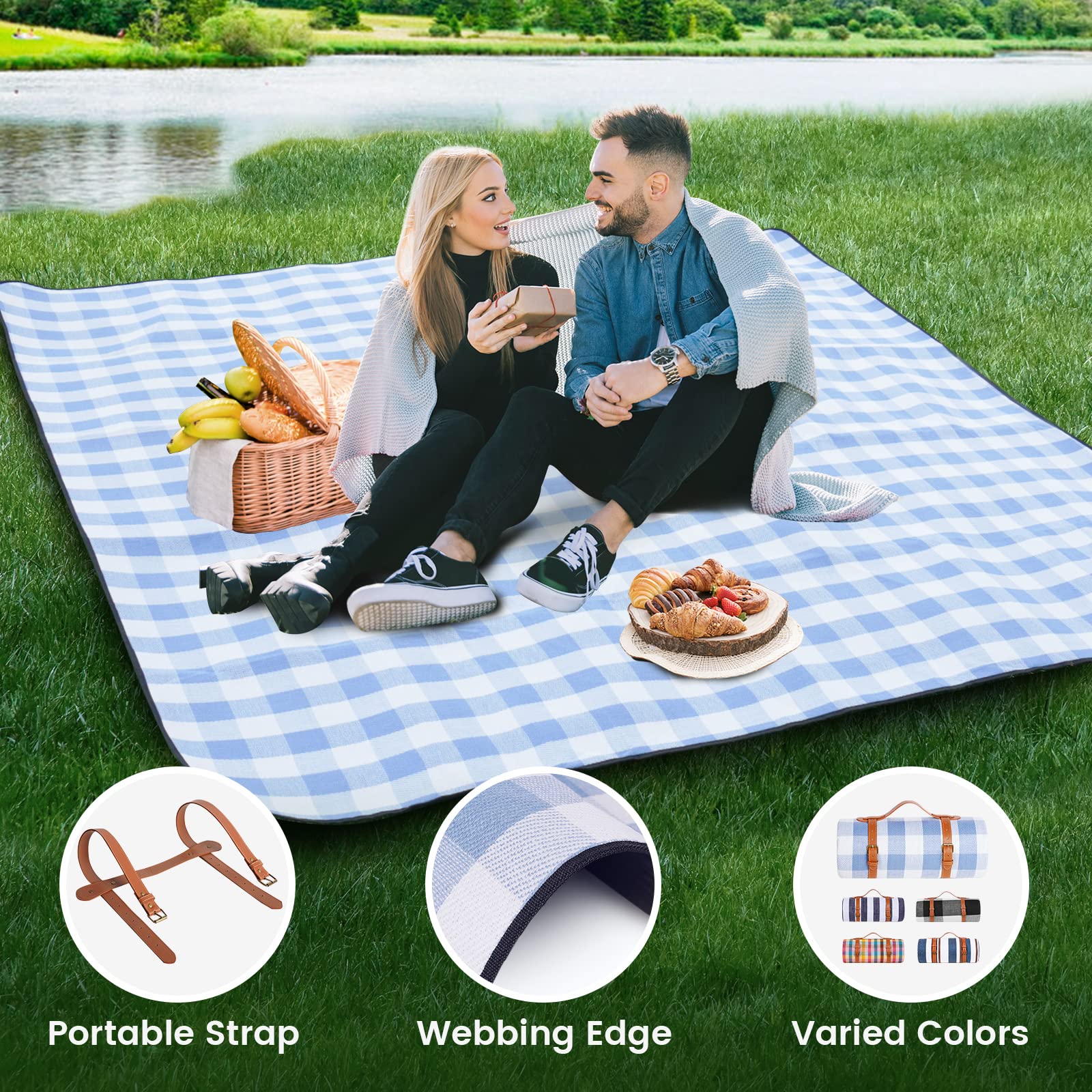 Sapsisel lightweight foldable blanket with carrying belt.