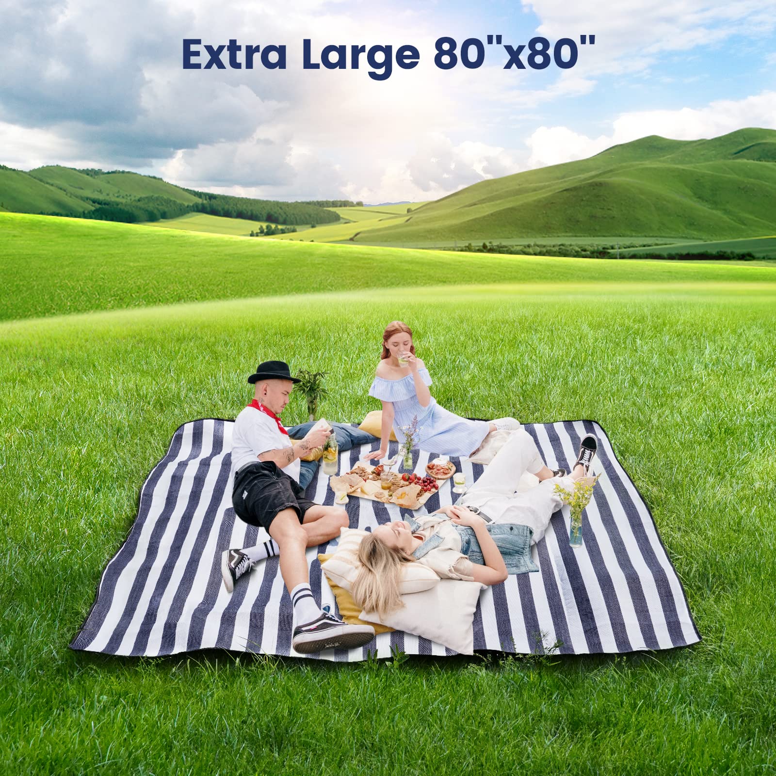 Sapsisel picnic blanket waterproof back layer resists moisture and sand
