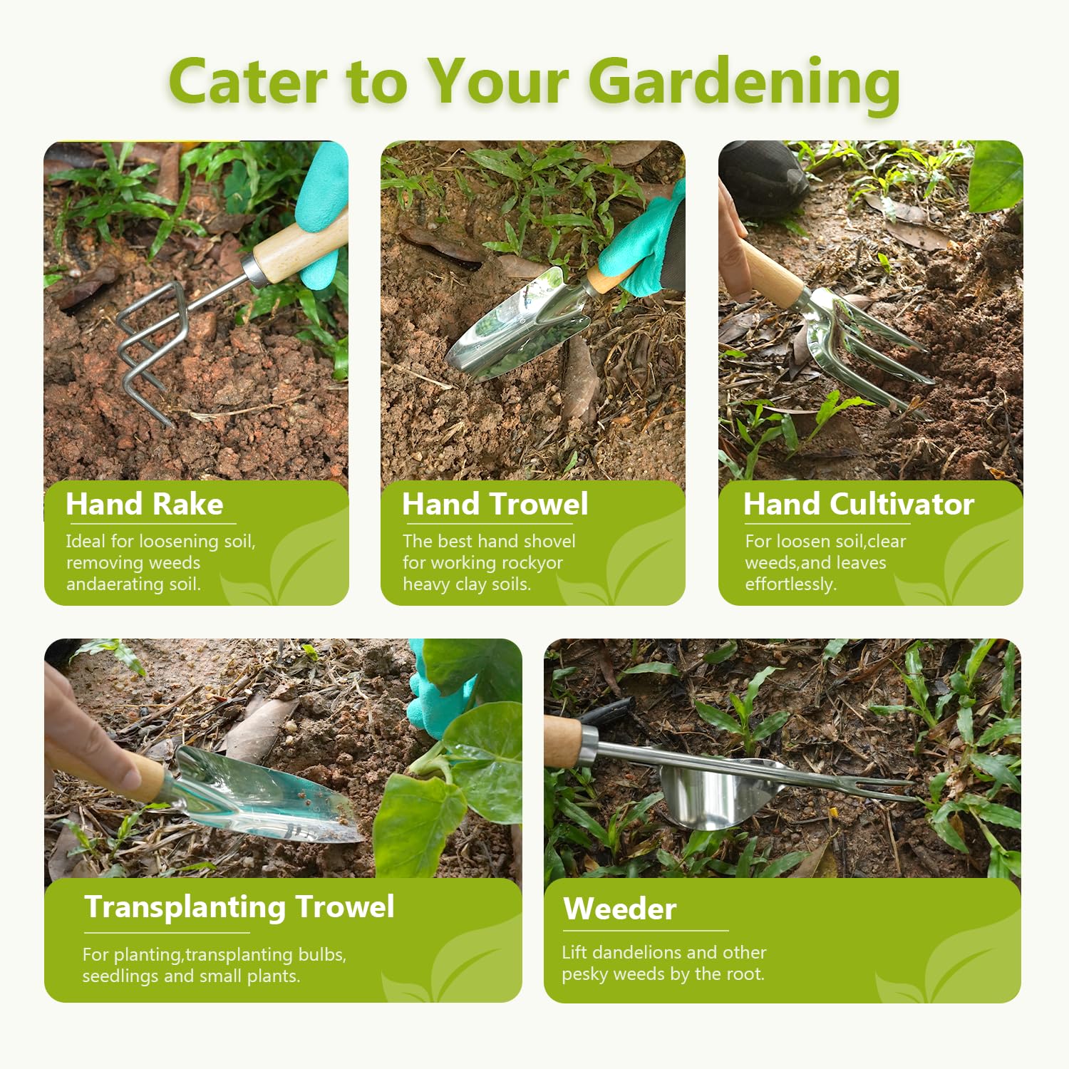 Saraily wooden-handle garden tools illustrating ergonomic comfort