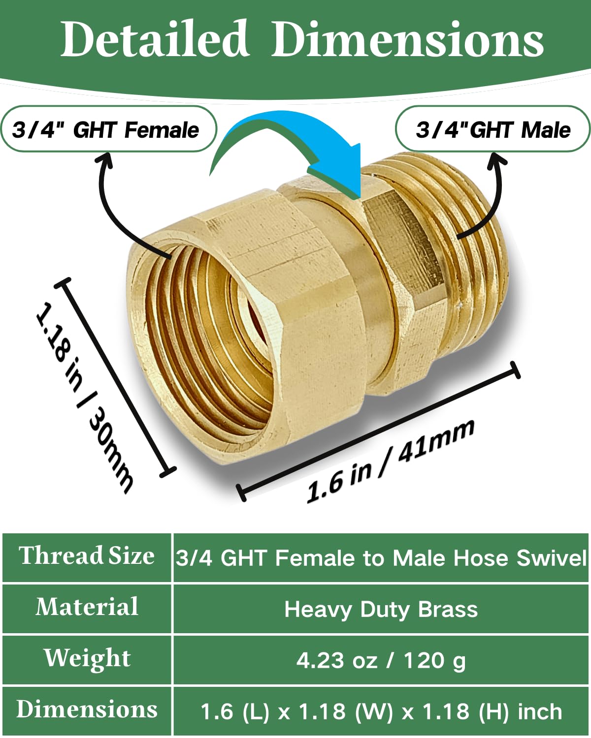 Saranice easy-use brass connector ensures smooth attachment to hoses and faucets.