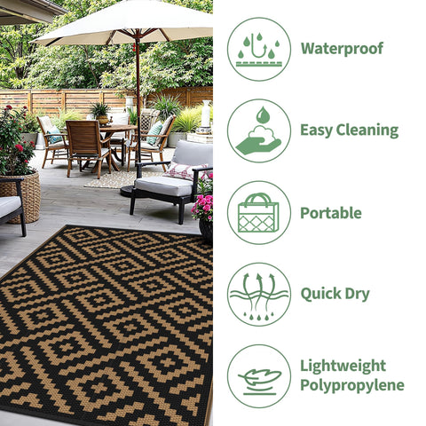 Sarben outdoor rug is lightweight and folds for camping and picnics.