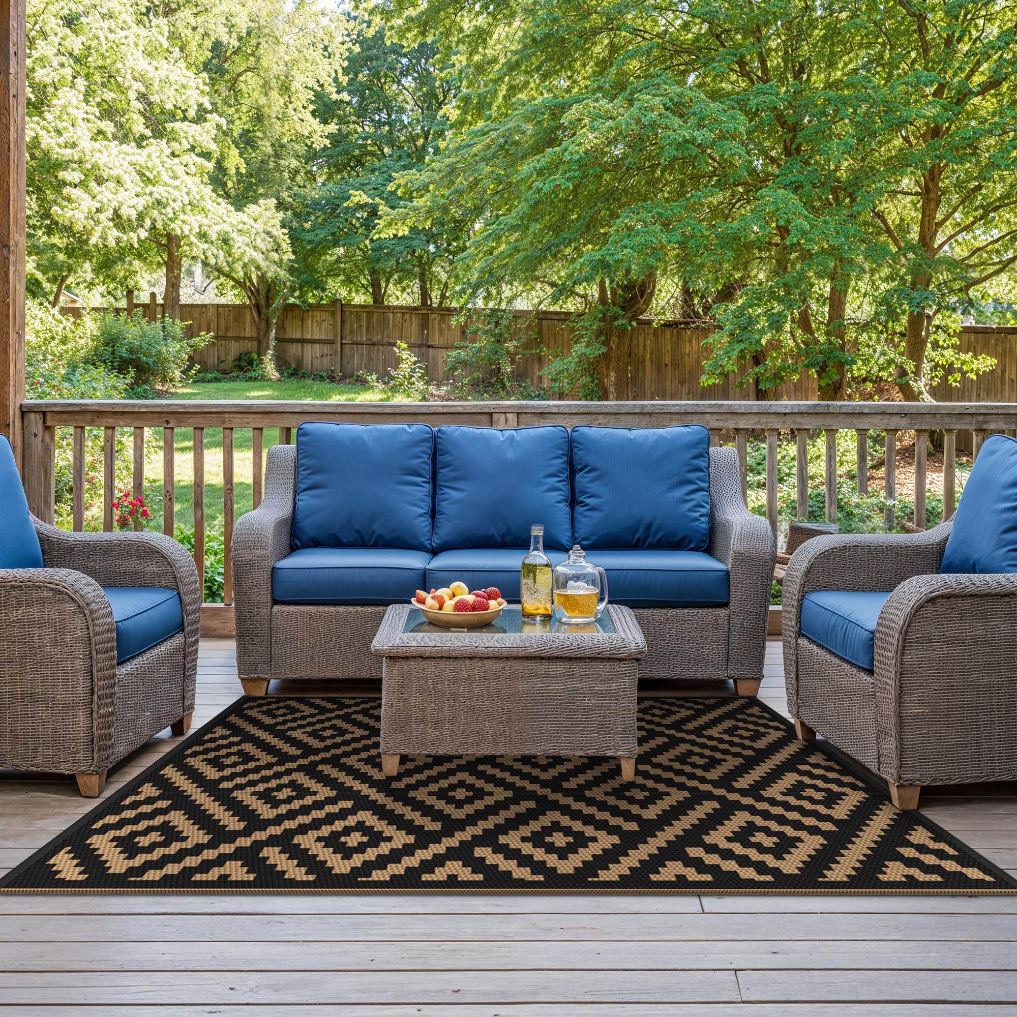 Sarben rug reversible pattern side B adds varied outdoor style.