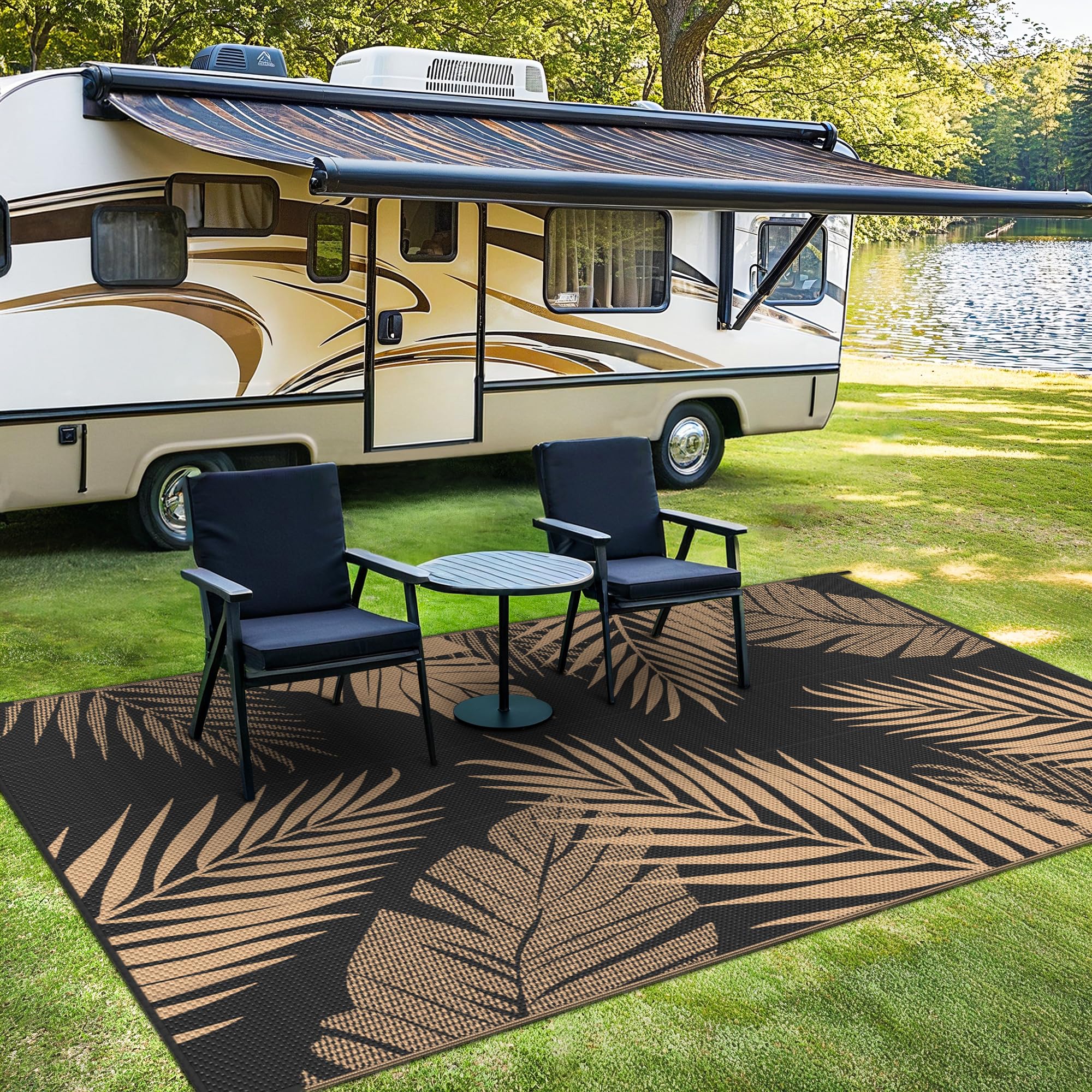 Sarben RV mat folded compactly for portable camping setup