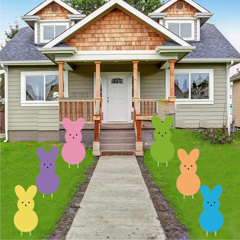Sarybei Easter yard bunny set of six stakes arranged for festive setup.
