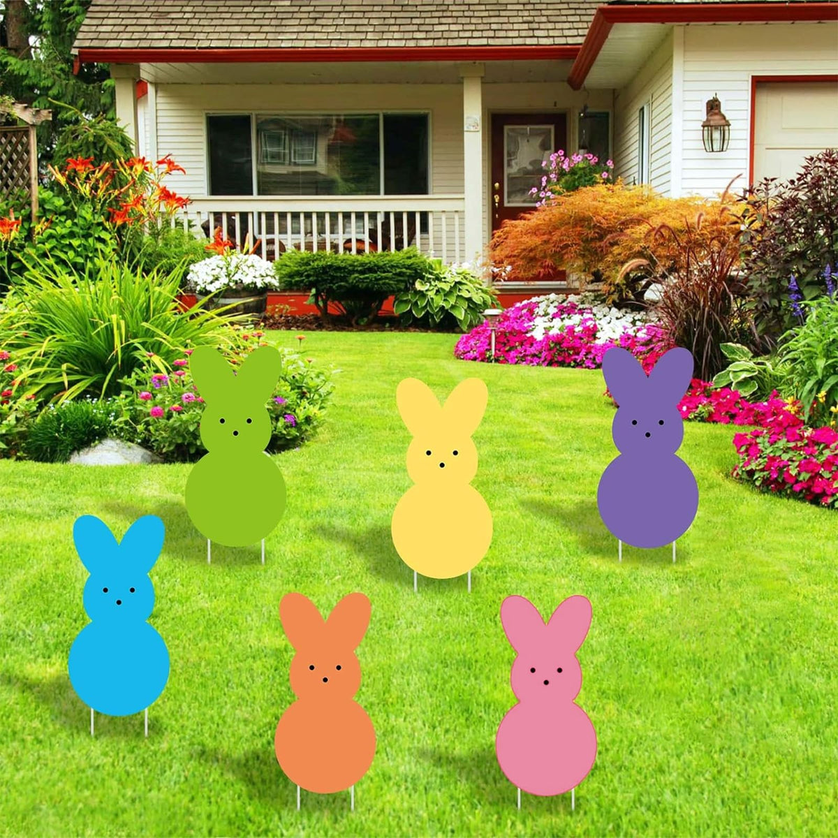 Sarybei Easter yard bunny stake, front view adds festive spring charm to your lawn.