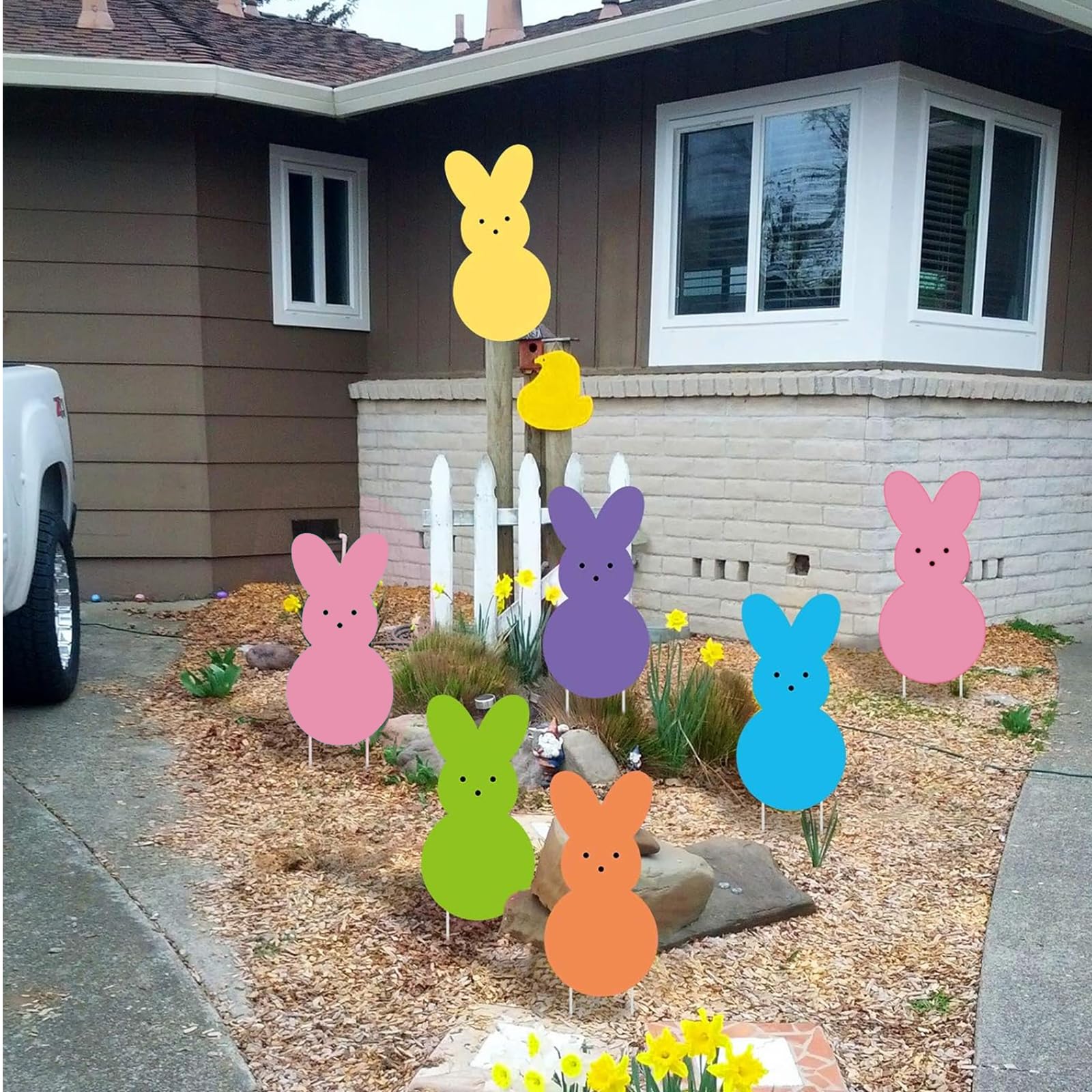 Sarybei Easter yard bunny stakes with colorful variety perfect for yard parties.