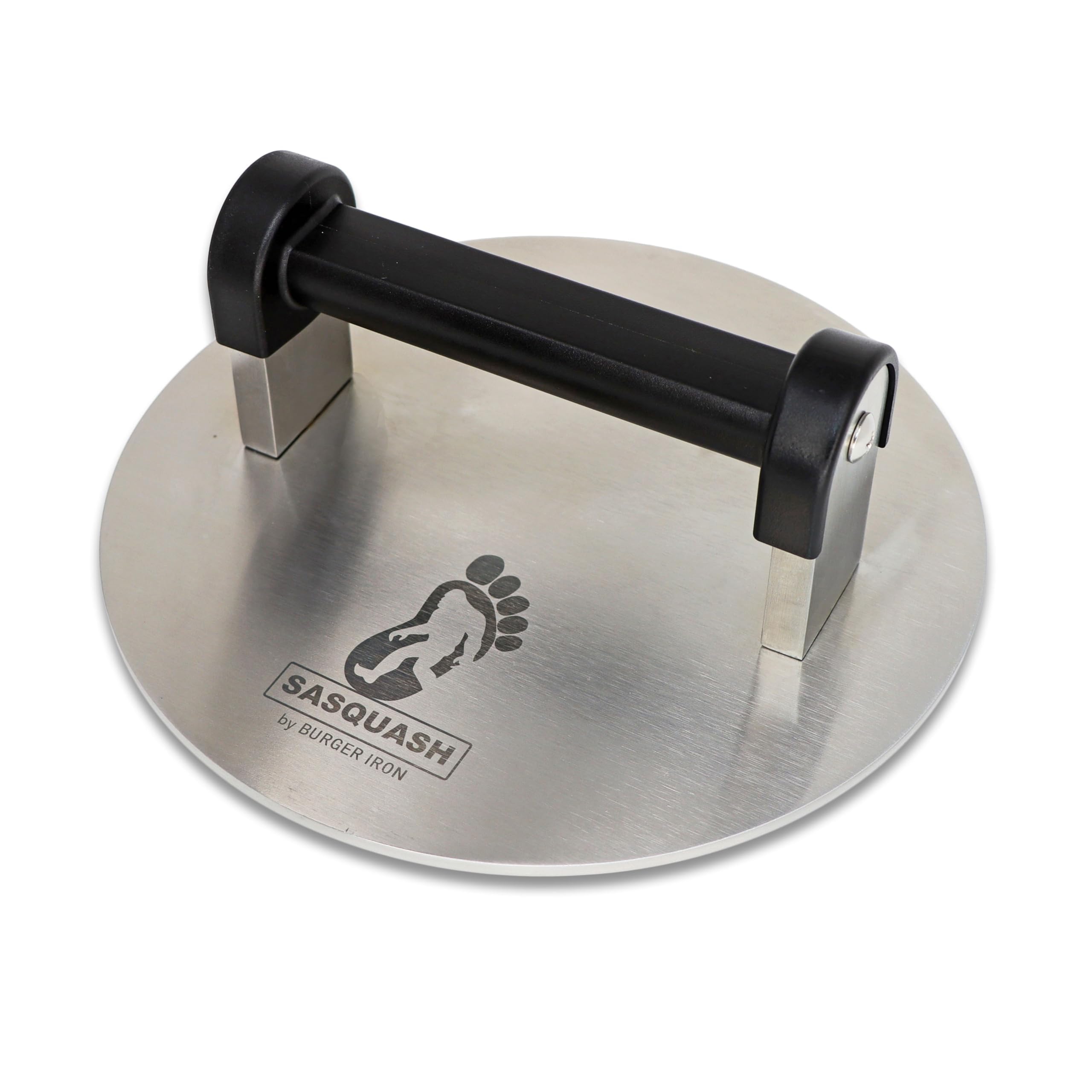 Sasquash Bigfoot Burger Press with an 8-inch surface ready for smash burgers