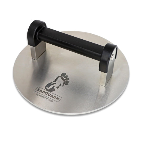 Sasquash Bigfoot Burger Press with an 8-inch surface ready for smash burgers