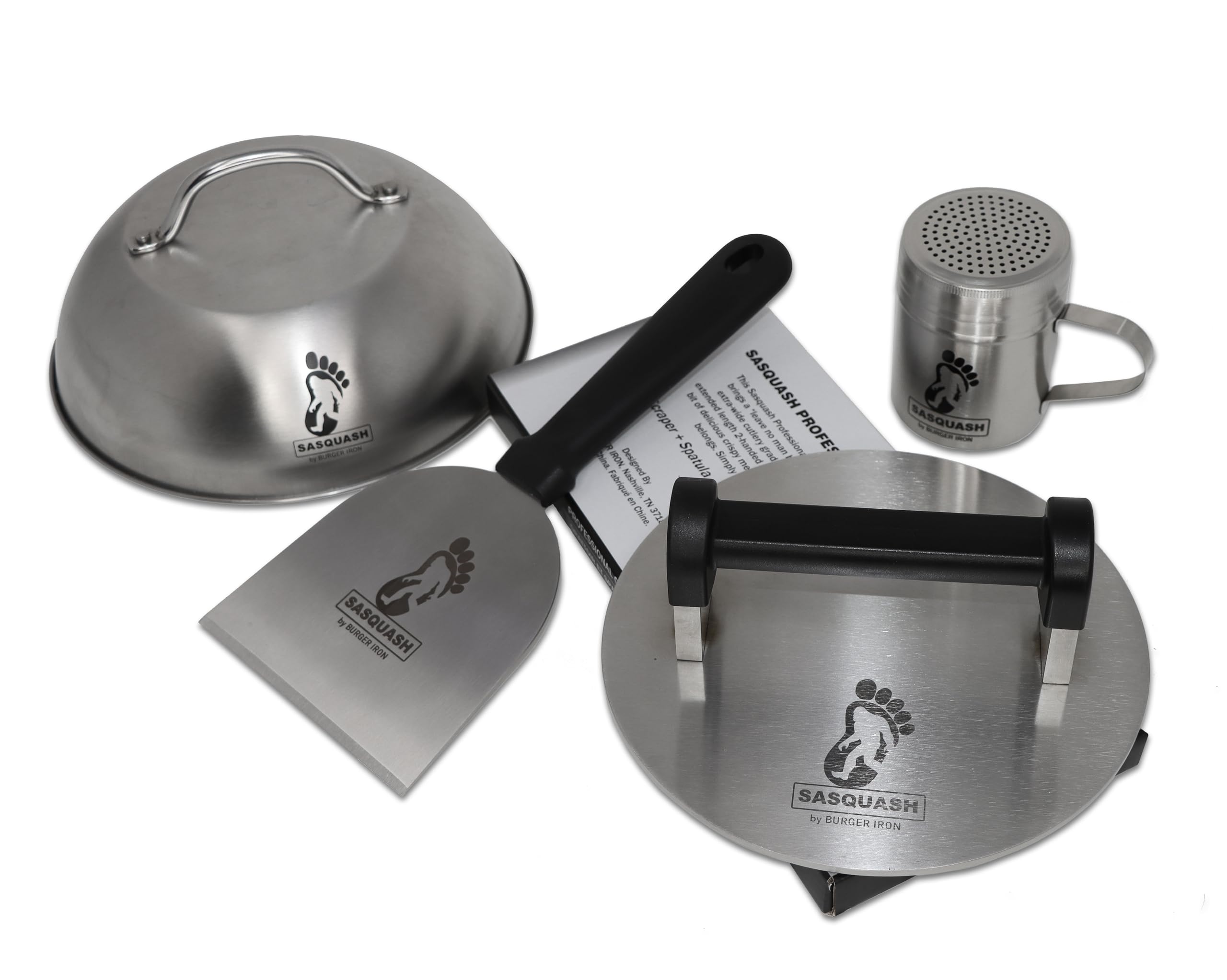 Sasquash extra-long handle enables two-handed control on griddles