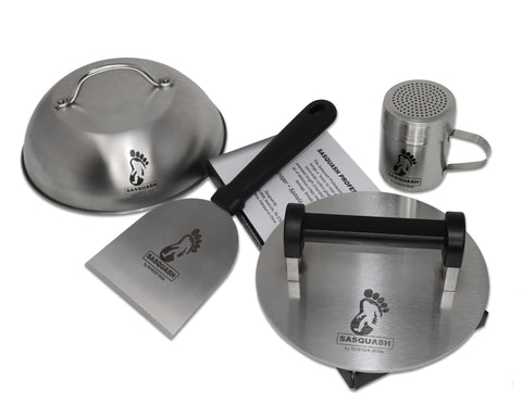 Sasquash extra-long handle enables two-handed control on griddles