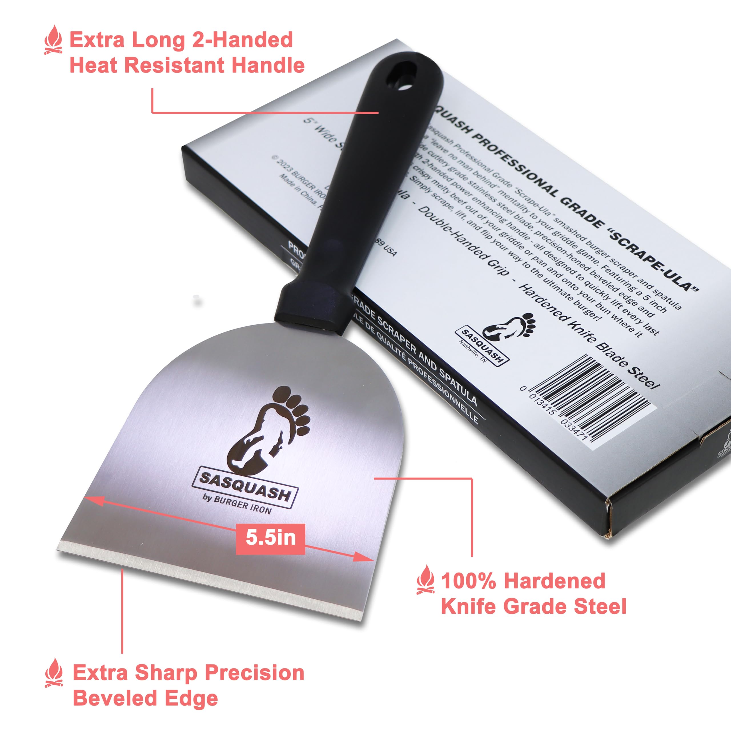 Sasquash knife-grade stainless steel edge for fast flipping and crust